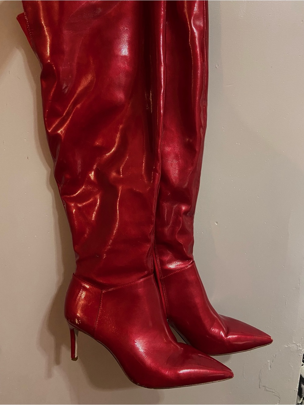 Women's Red Pointed-Toe Knee-High Boots- Jessica Simpson